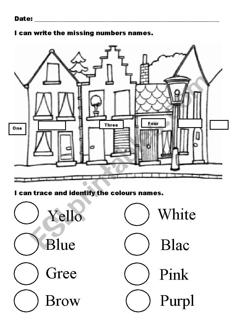 Numbers and colours worksheet