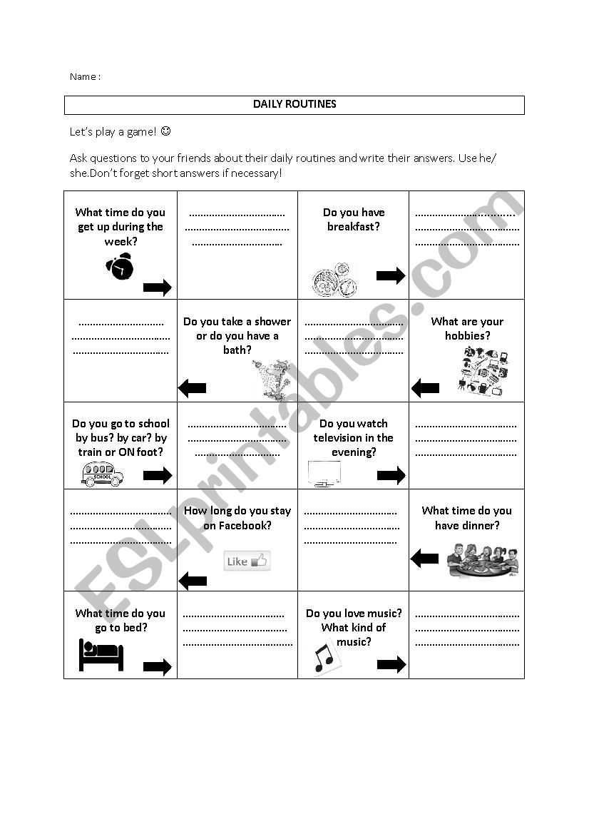 Daily routines game worksheet