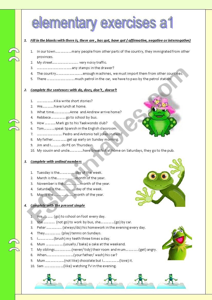 To be. Numbers. Have got . Elementary exercises. A1