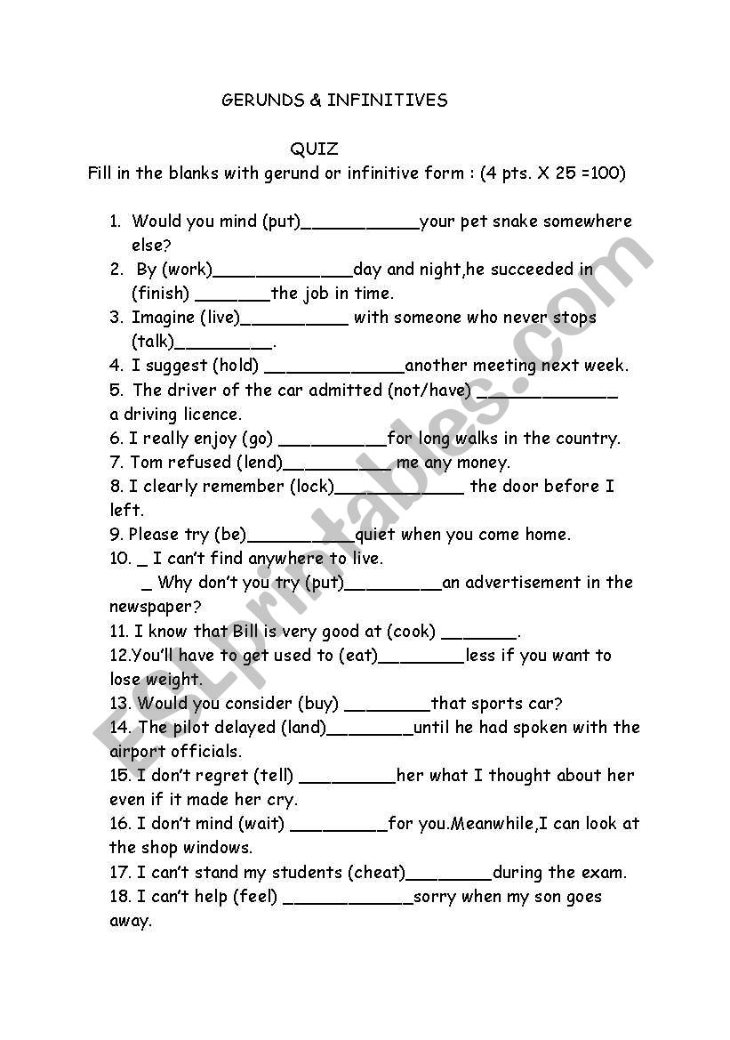 gerunds&infinitives worksheet