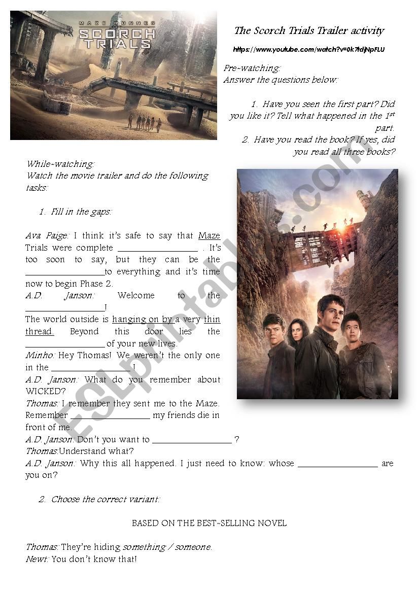 Maze Runner: The Scorch Trials trailer activity 