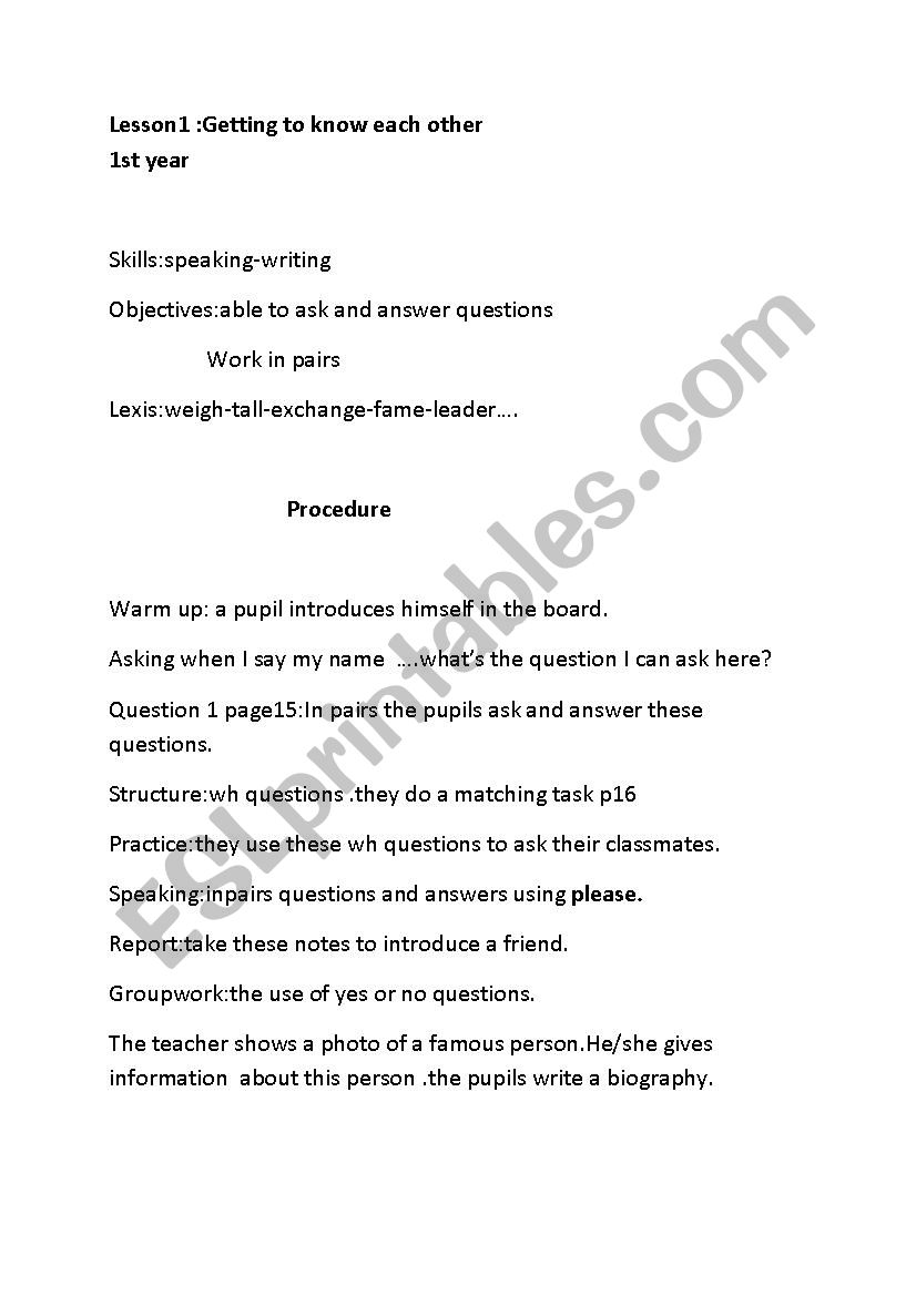 GET TO KNOW EACH OTHER worksheet