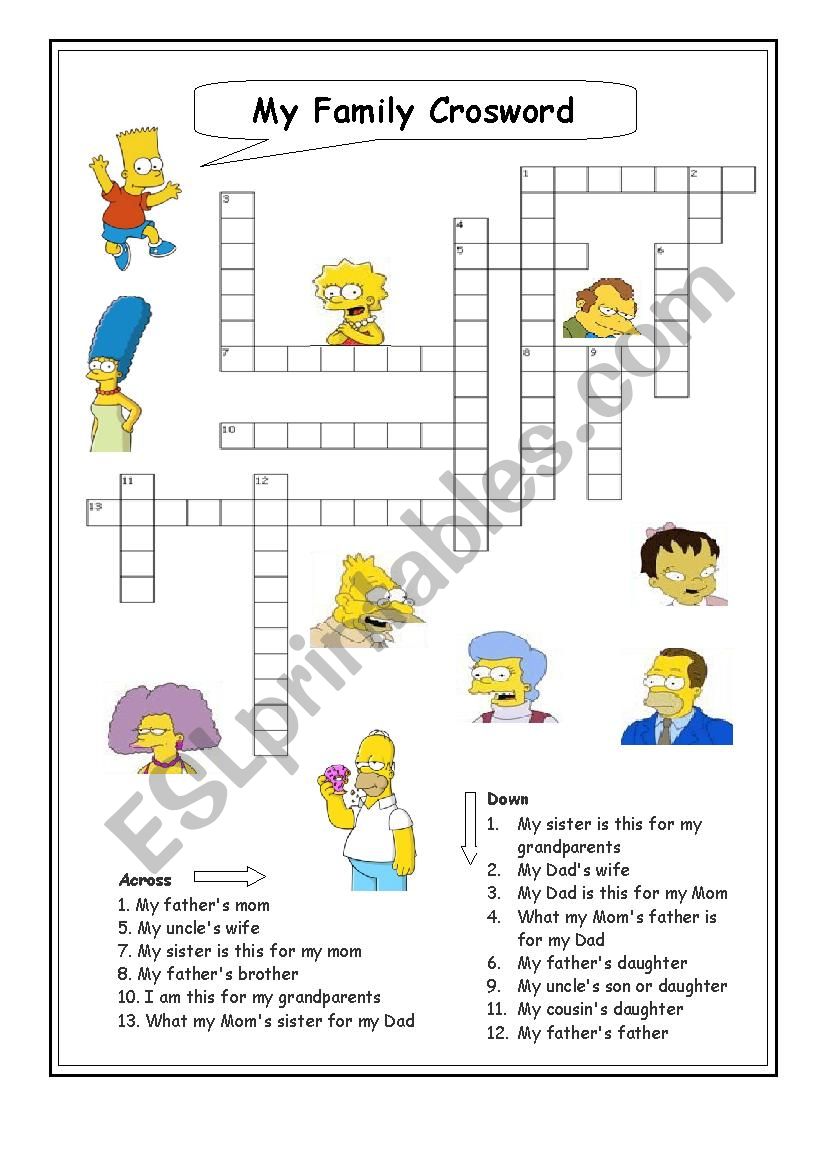 My family Crossword worksheet