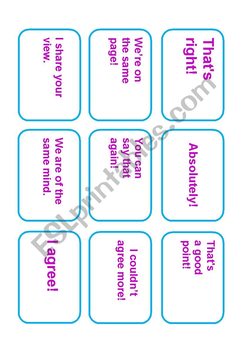 Agreement and Disagreement Cards