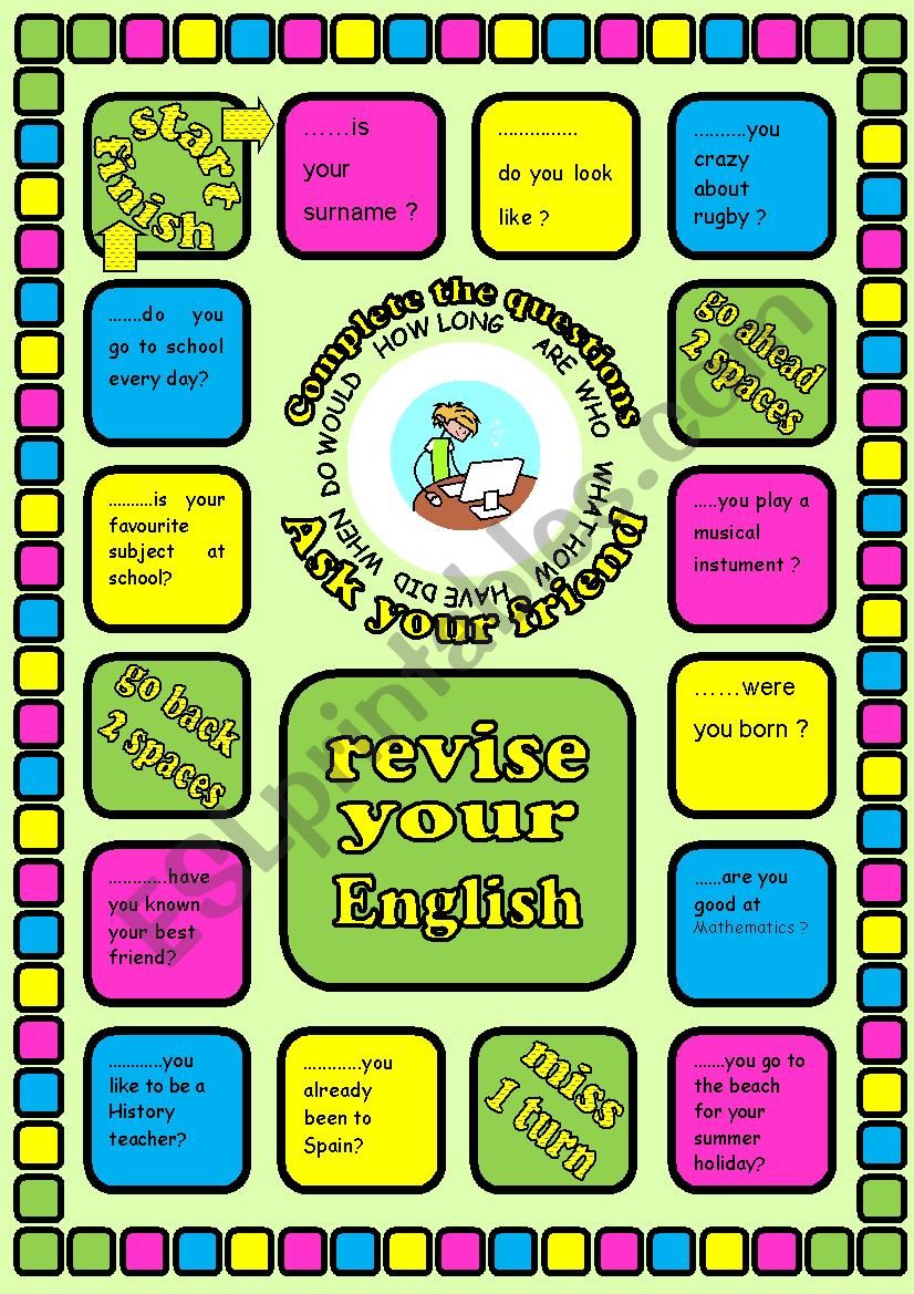 Revision board game worksheet