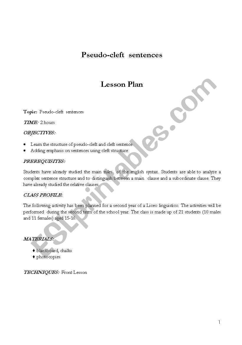Pseudo-cleft worksheet