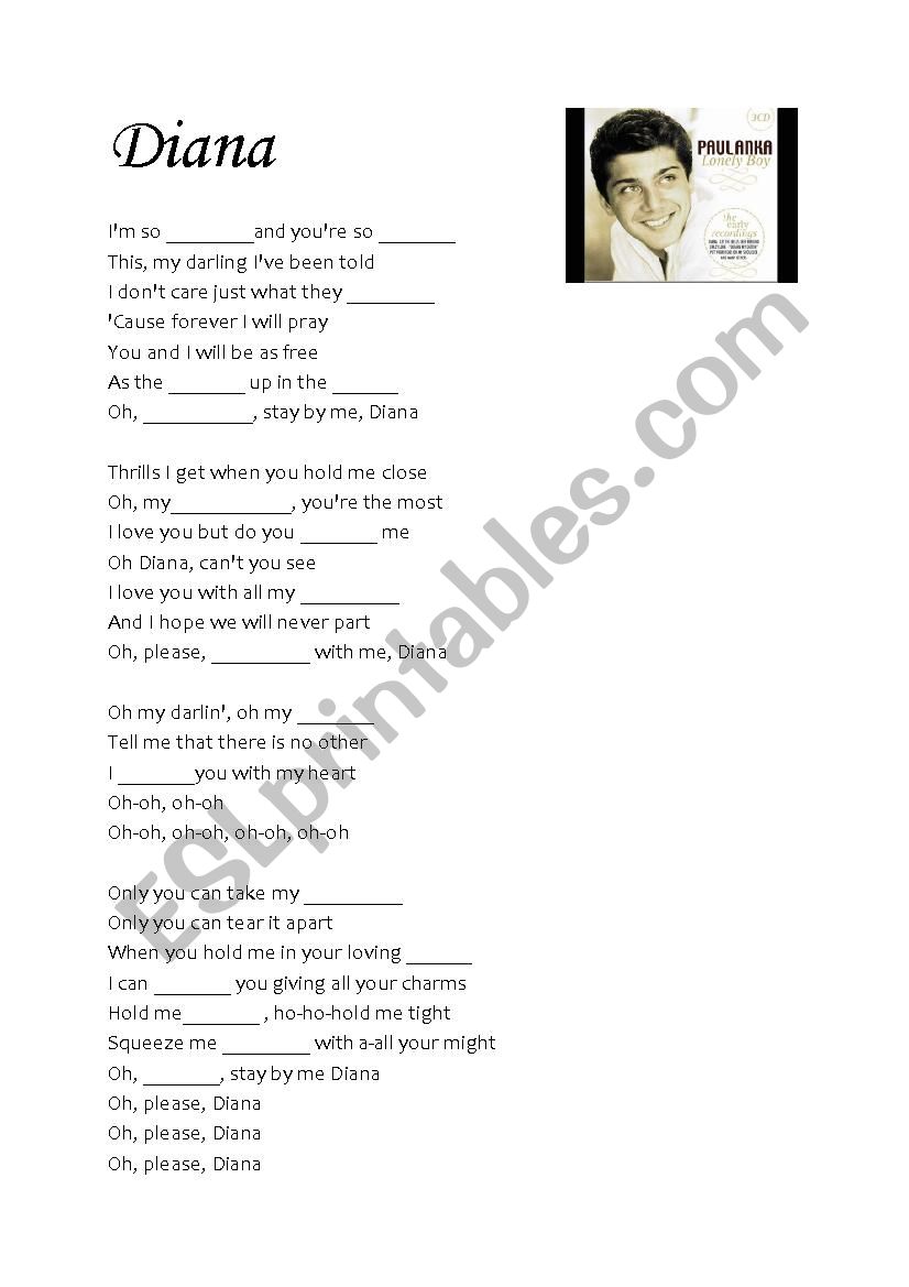 Diana by Paul Anka worksheet