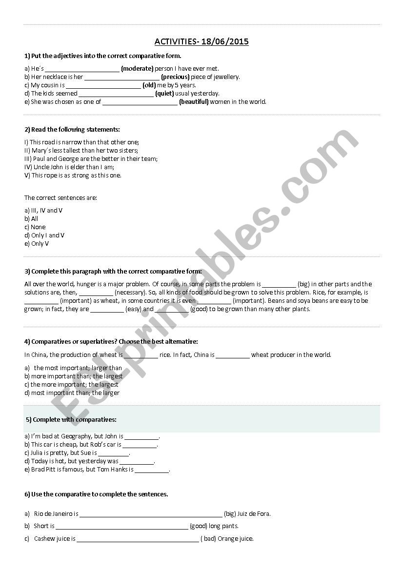 Comparative worksheet