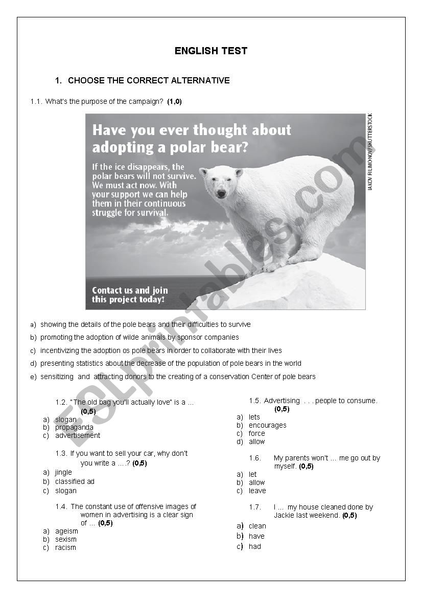 Evaliation about Advertising worksheet