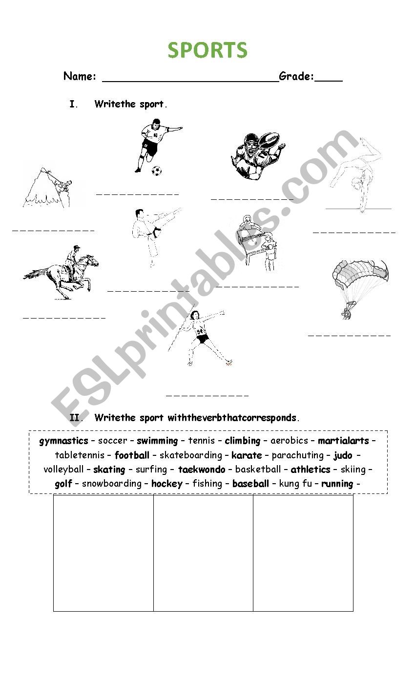 SPORTS worksheet