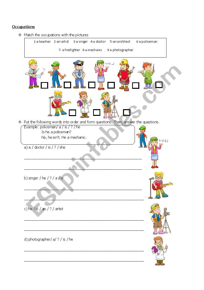 Occupations worksheet