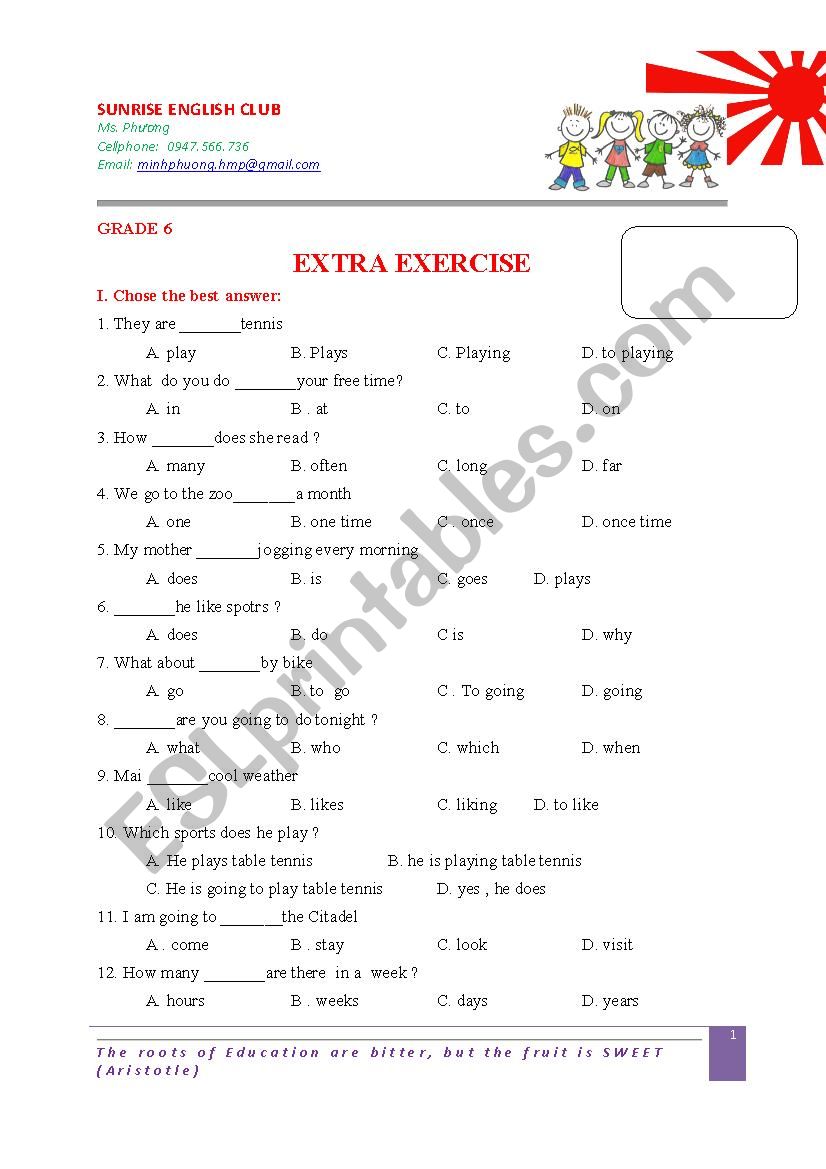 Extra Exercise worksheet
