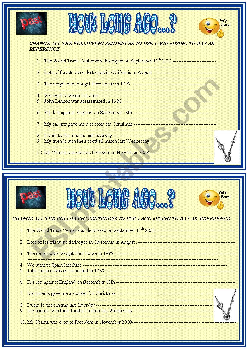 How long ago...? worksheet