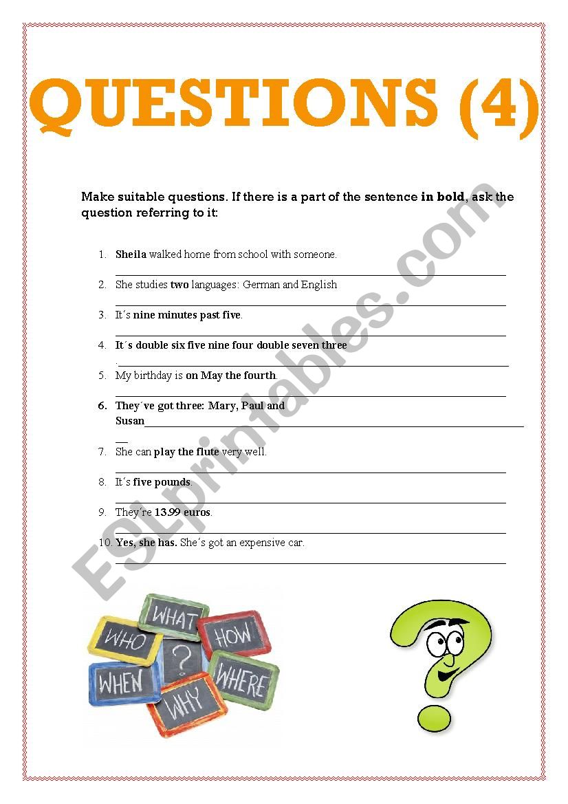 Make questions 3 worksheet