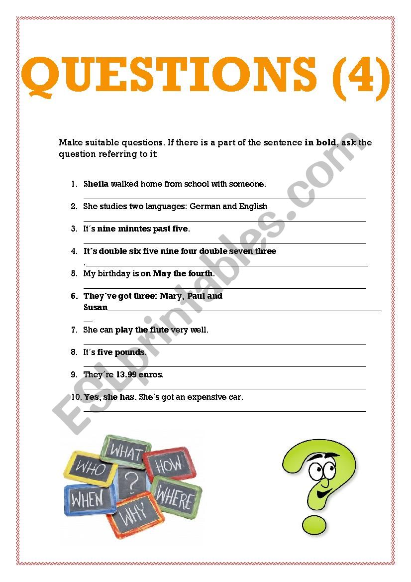 Make questions 4 worksheet