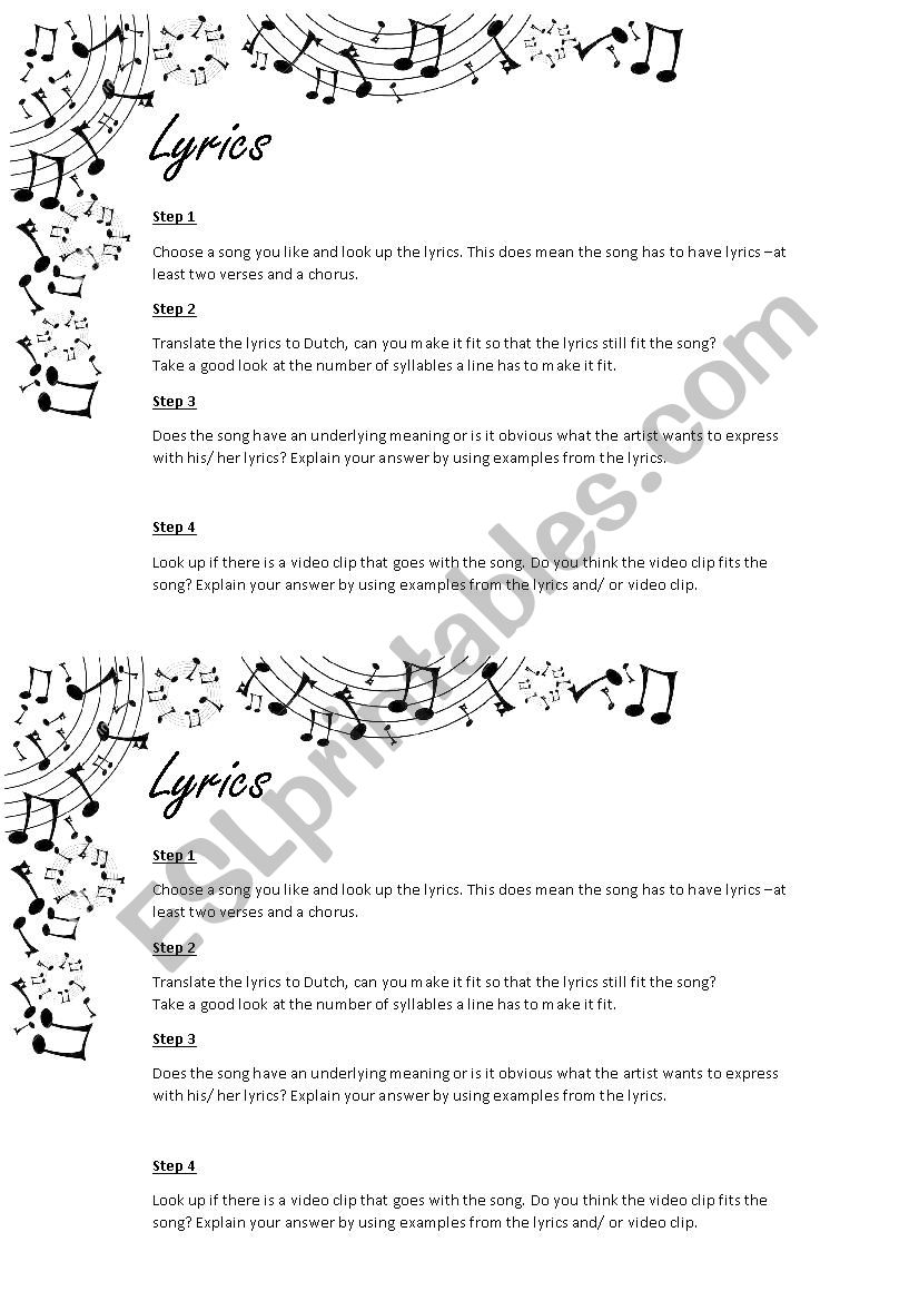 Lyrics worksheet