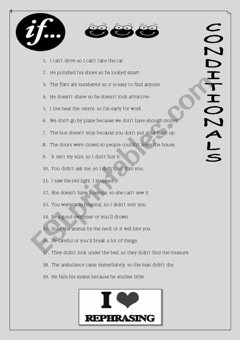 CONDITIONALS(rephrasing) worksheet