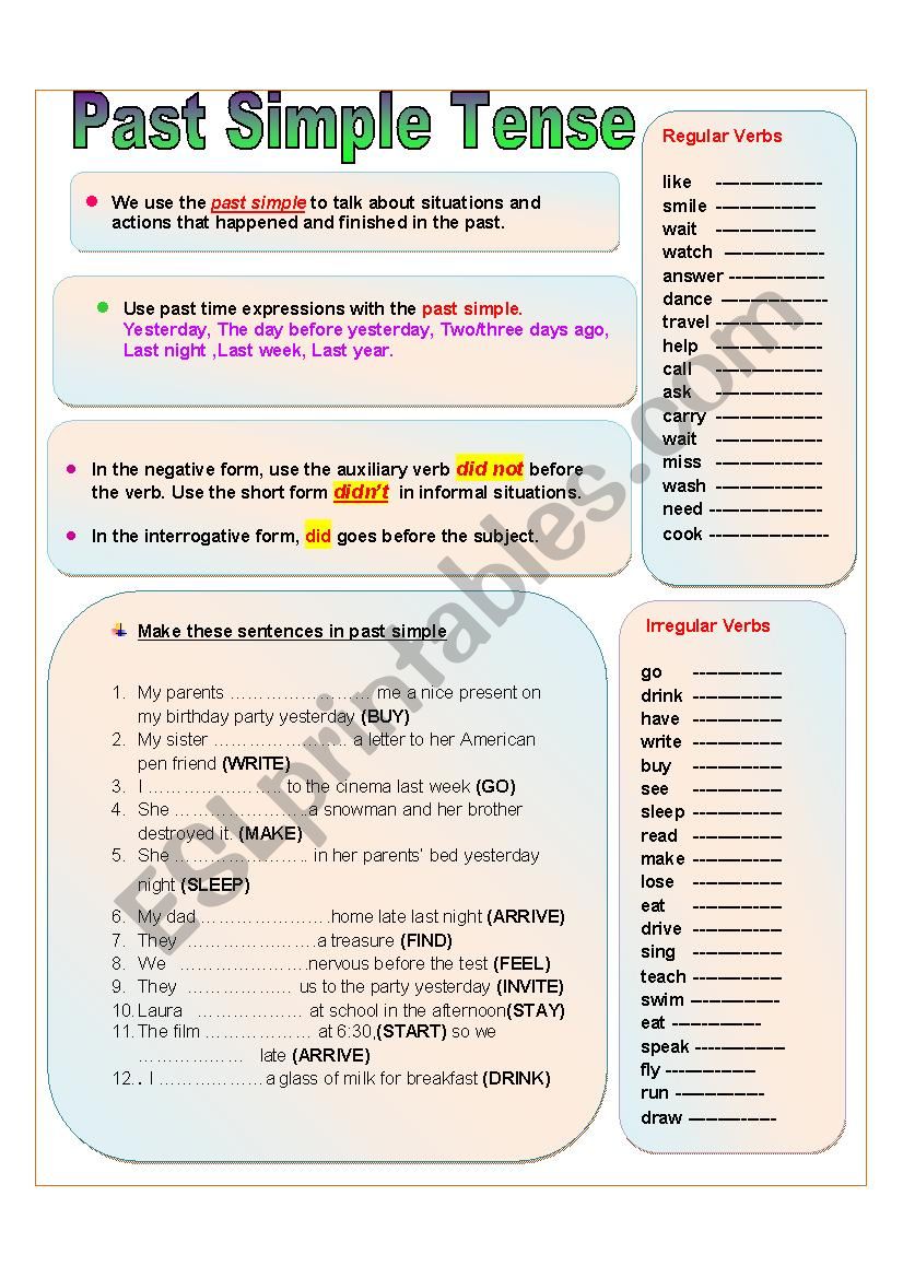 PAST SIMPLE TENSE worksheet