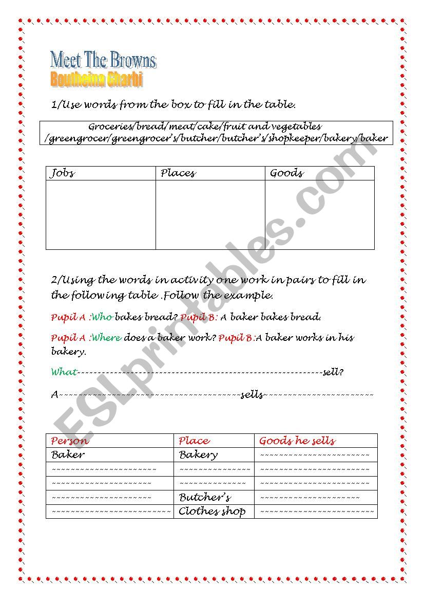 Meet the Browns Third Hour worksheet