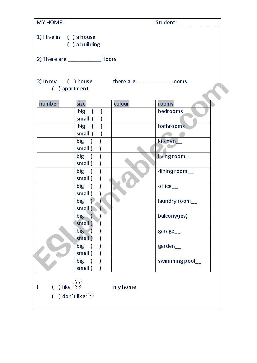 My dream house worksheet
