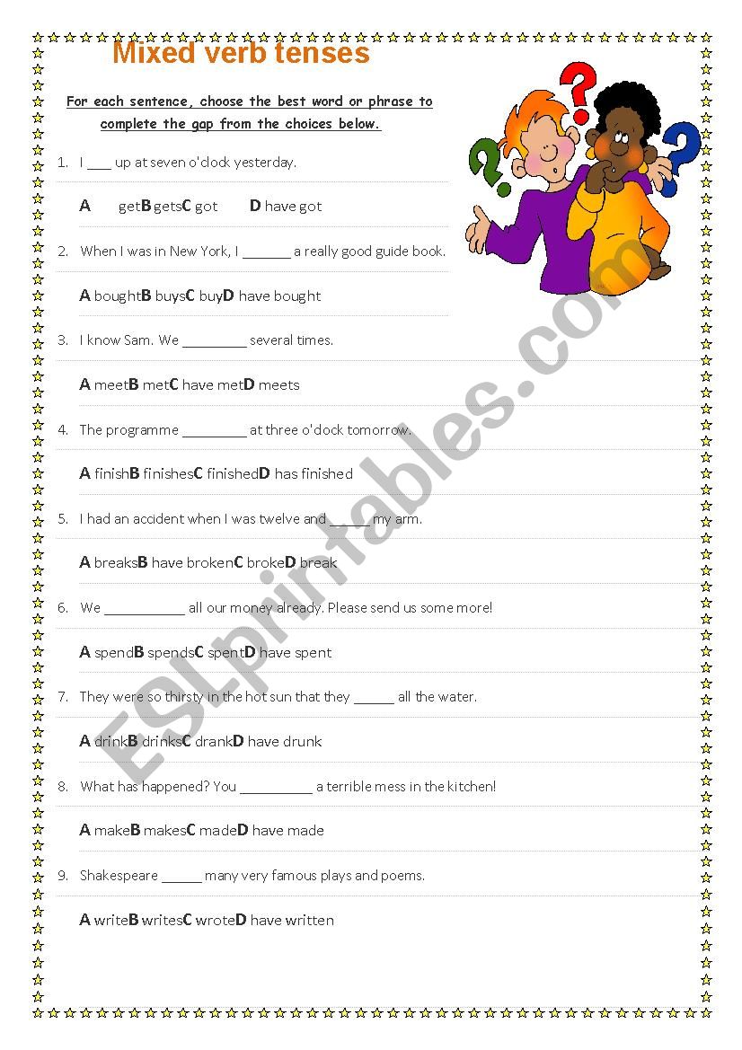 Mixed Verb Tenses worksheet