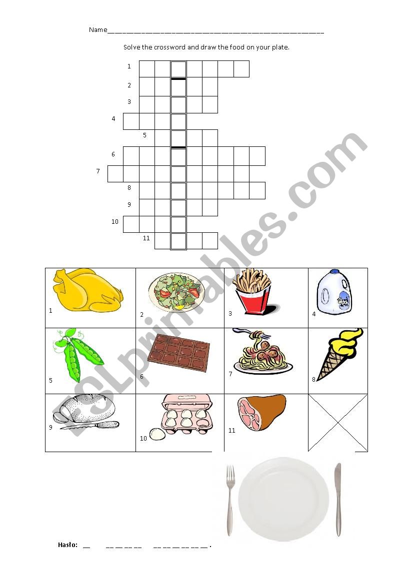 food crossword worksheet