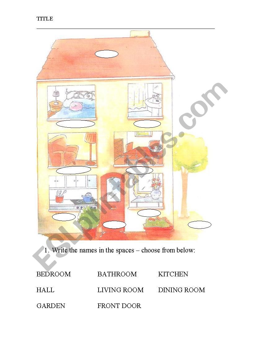 parts of the house worksheet