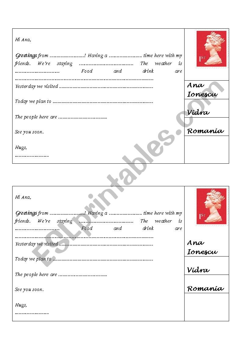 writing cards worksheet