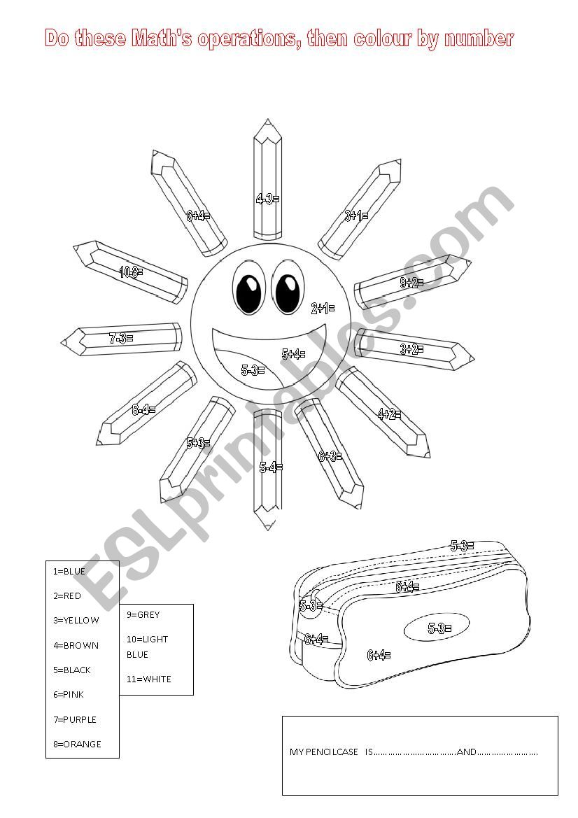 Colour by number worksheet