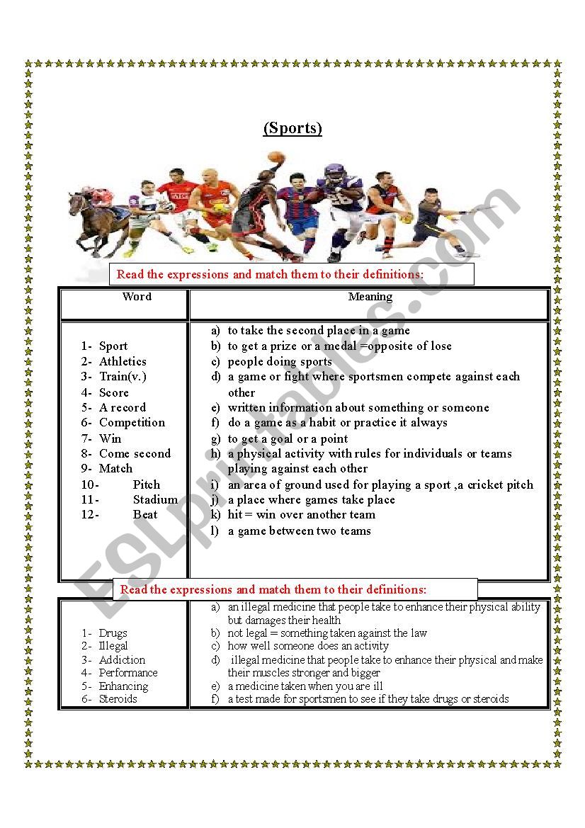 sports expressions  worksheet