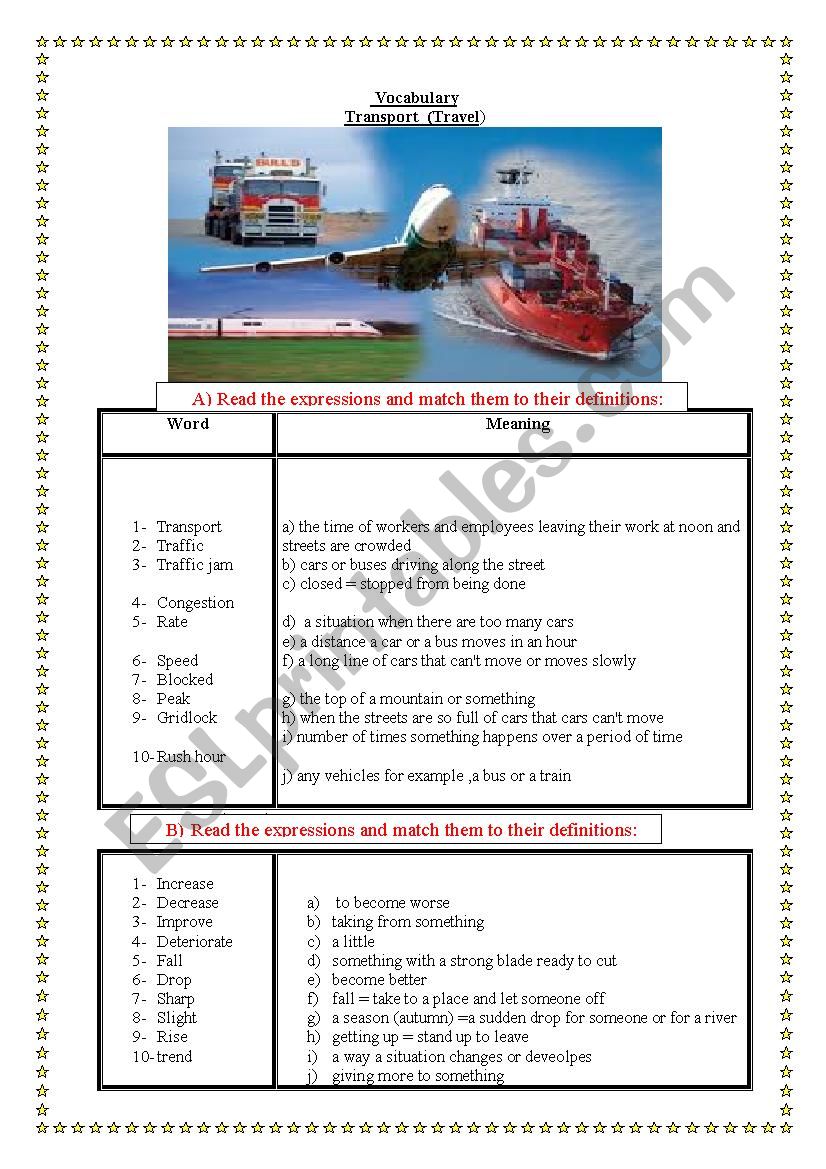 Transport expressions worksheet