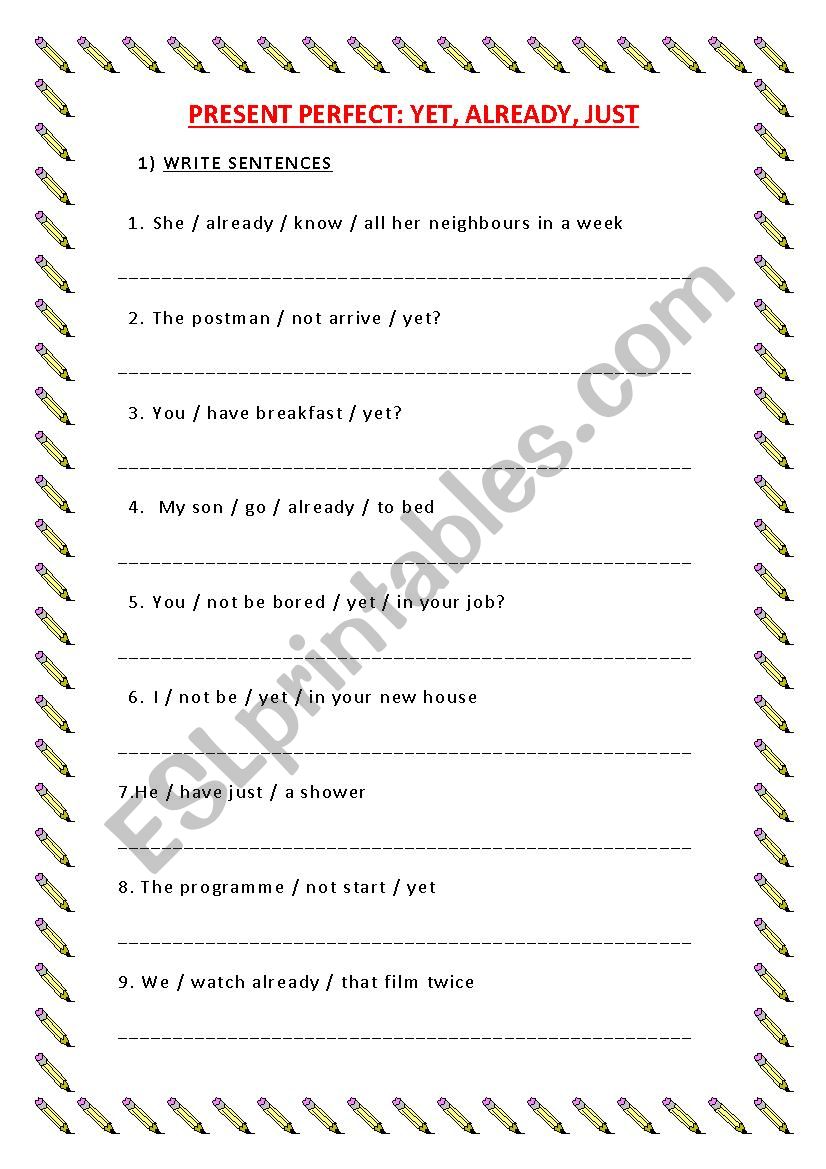 YET, JUST or ALREADY? worksheet