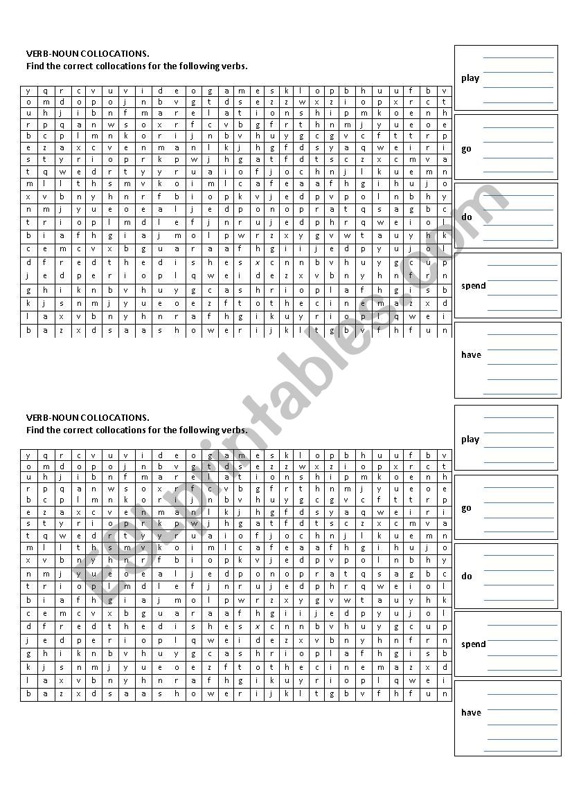 Verb oun Collocations worksheet