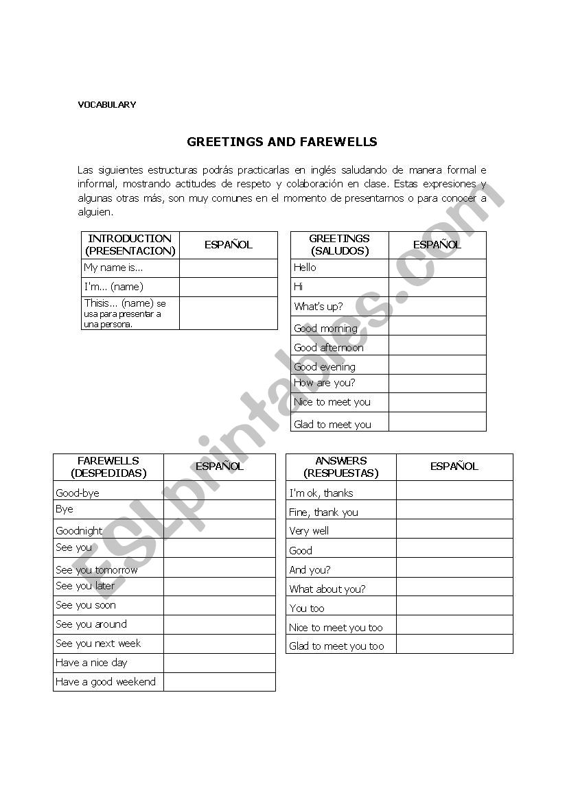 GREETINGS AND FAREWELLS worksheet