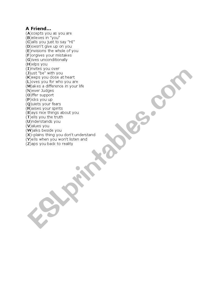 A  Friend worksheet