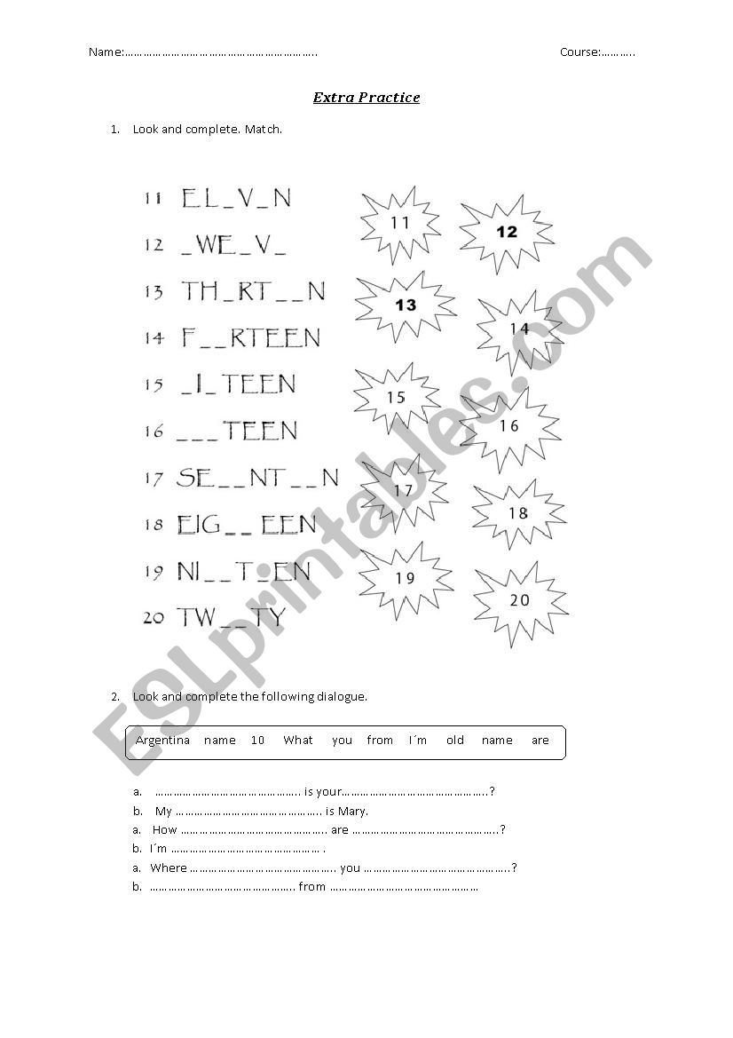 Numbers - Introduce yourself worksheet