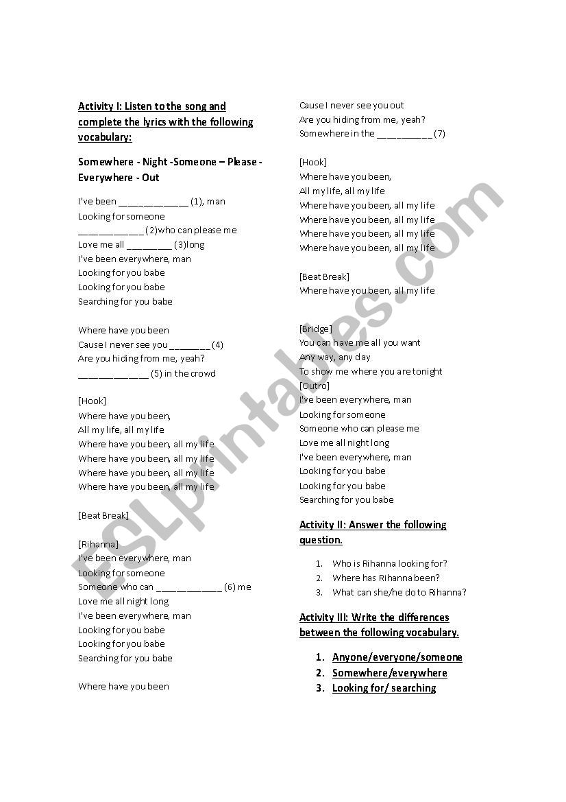 Present perfect - Rihanna - where have you been