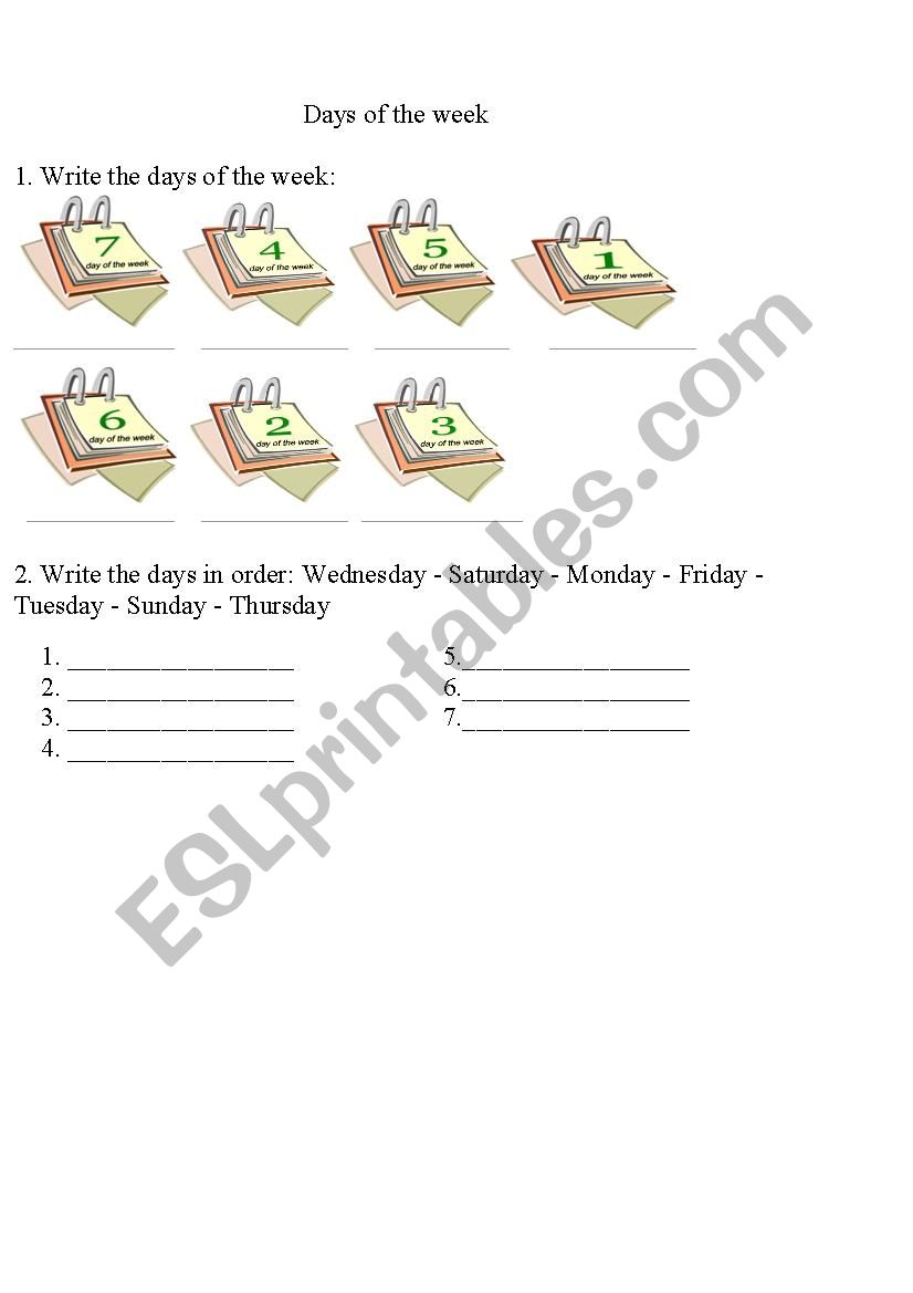 Days of the week worksheet
