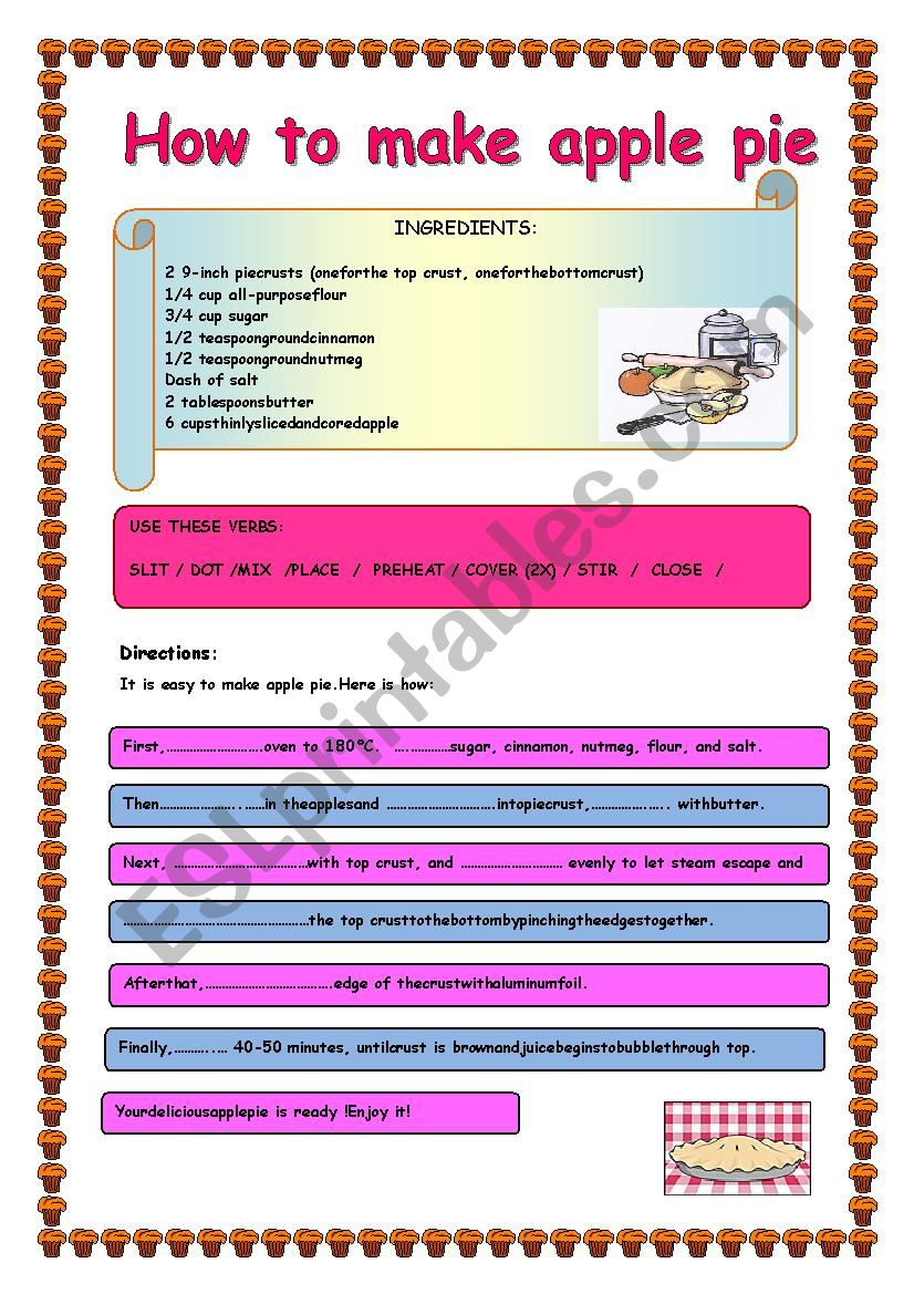 HOW TO MAKE APPLE PIE/ Recipe worksheet