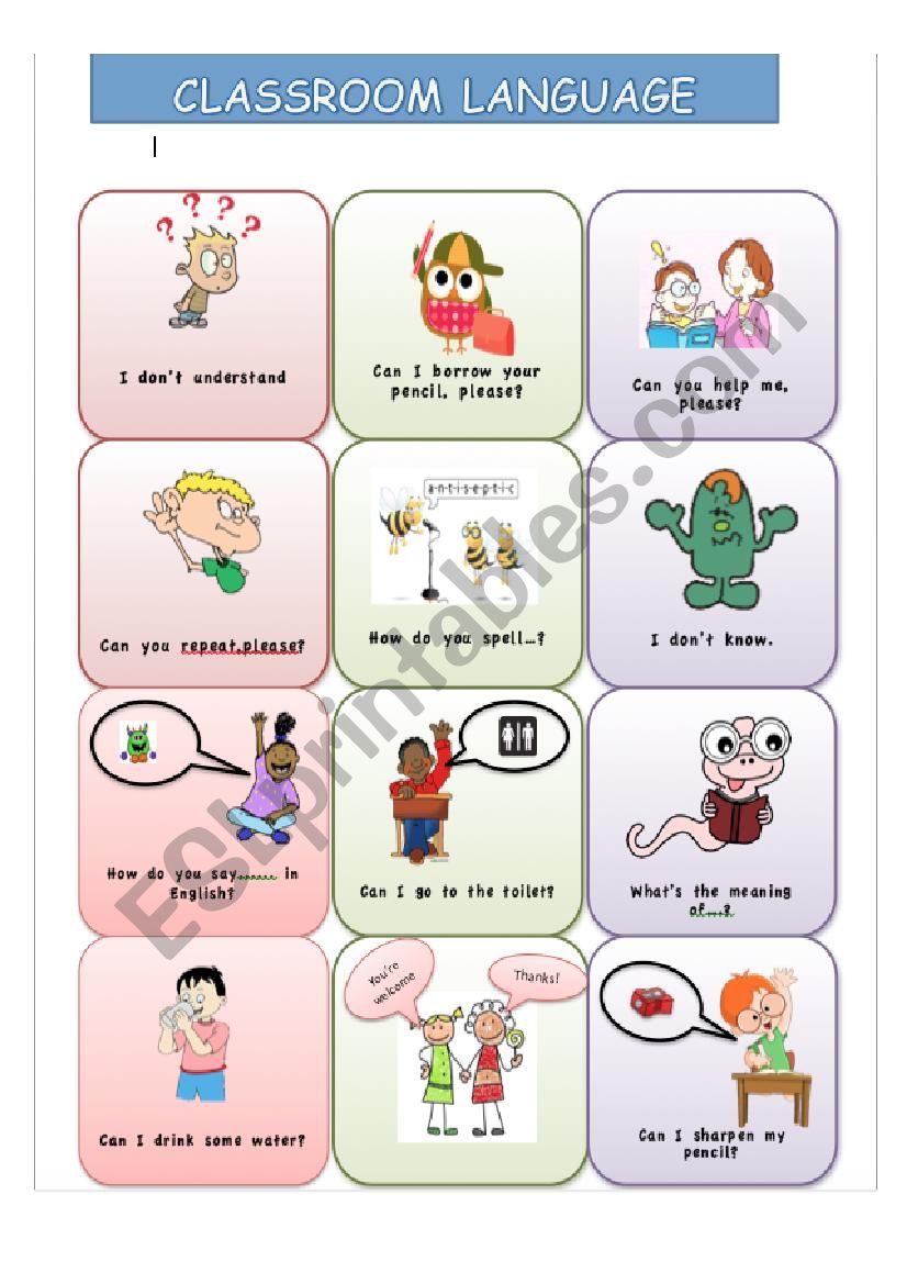 Classroom language worksheet