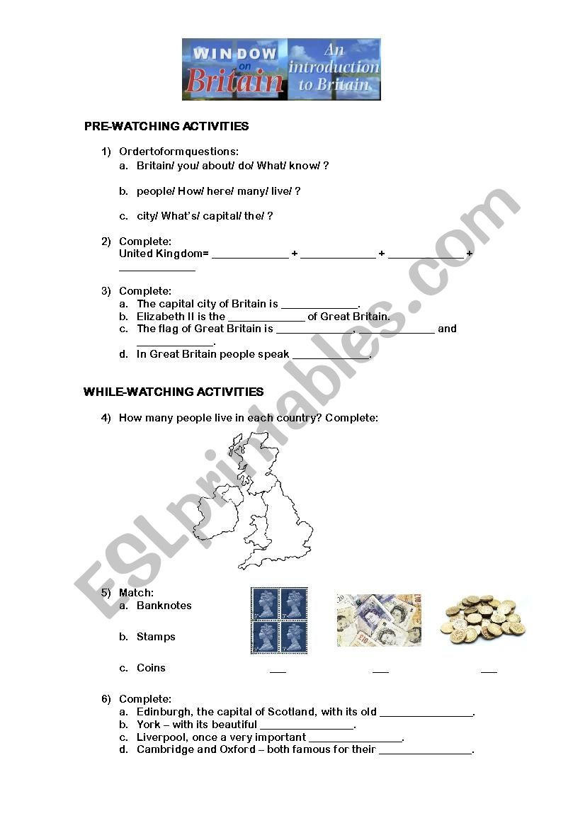 Window on Britain Chapter 1 Worksheet