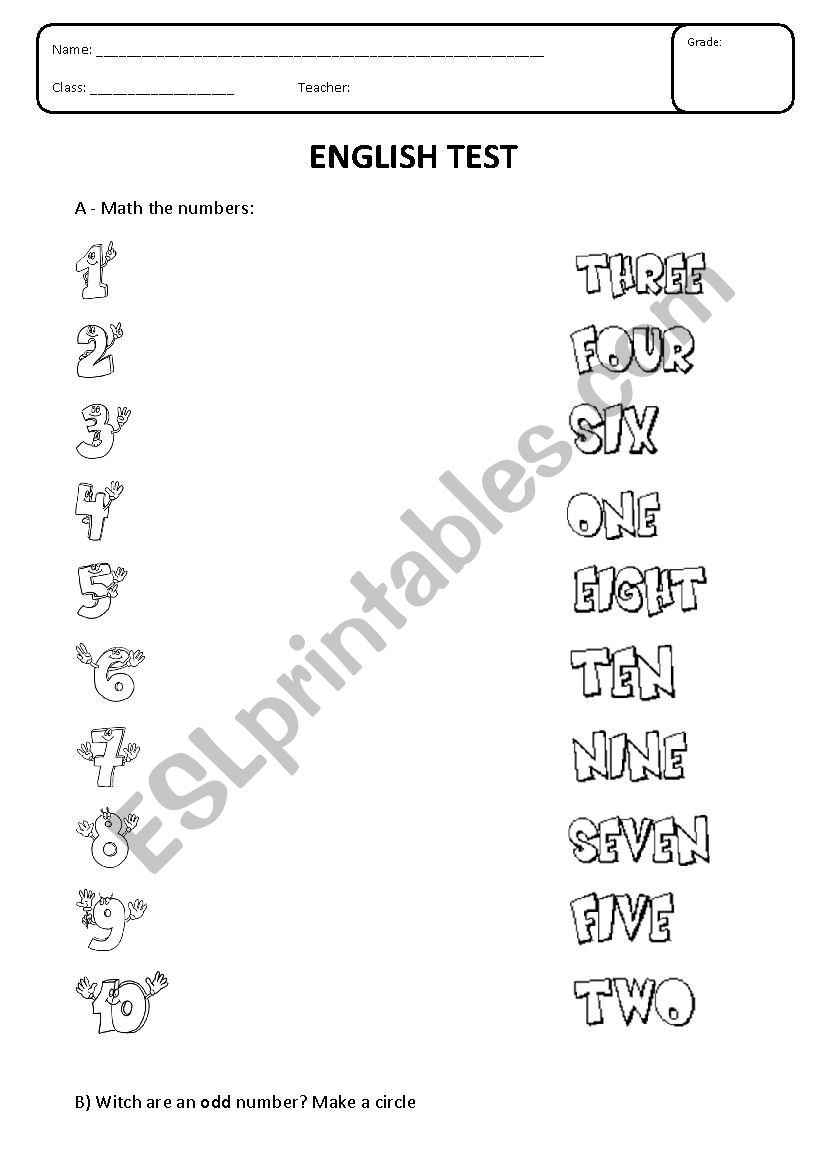 Match the numbers worksheet