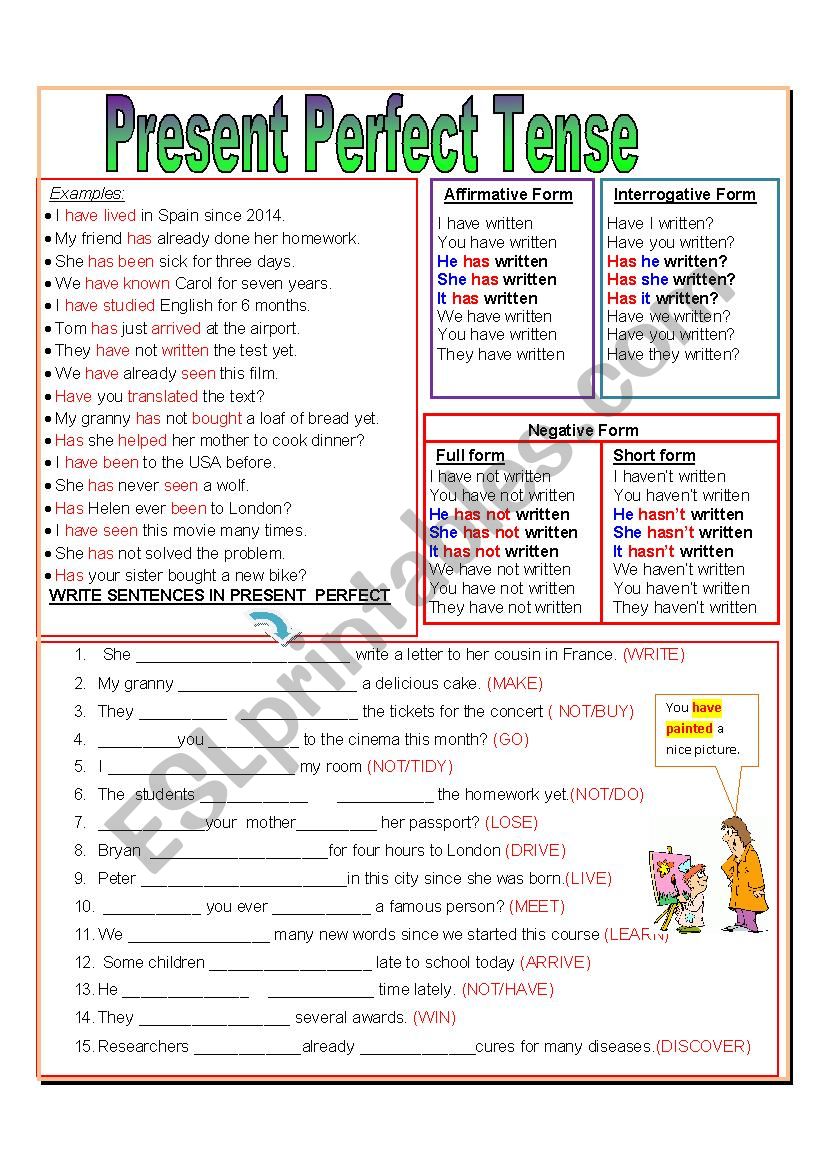 Present Perfect Tense Worksheet With Answers For Grade 7