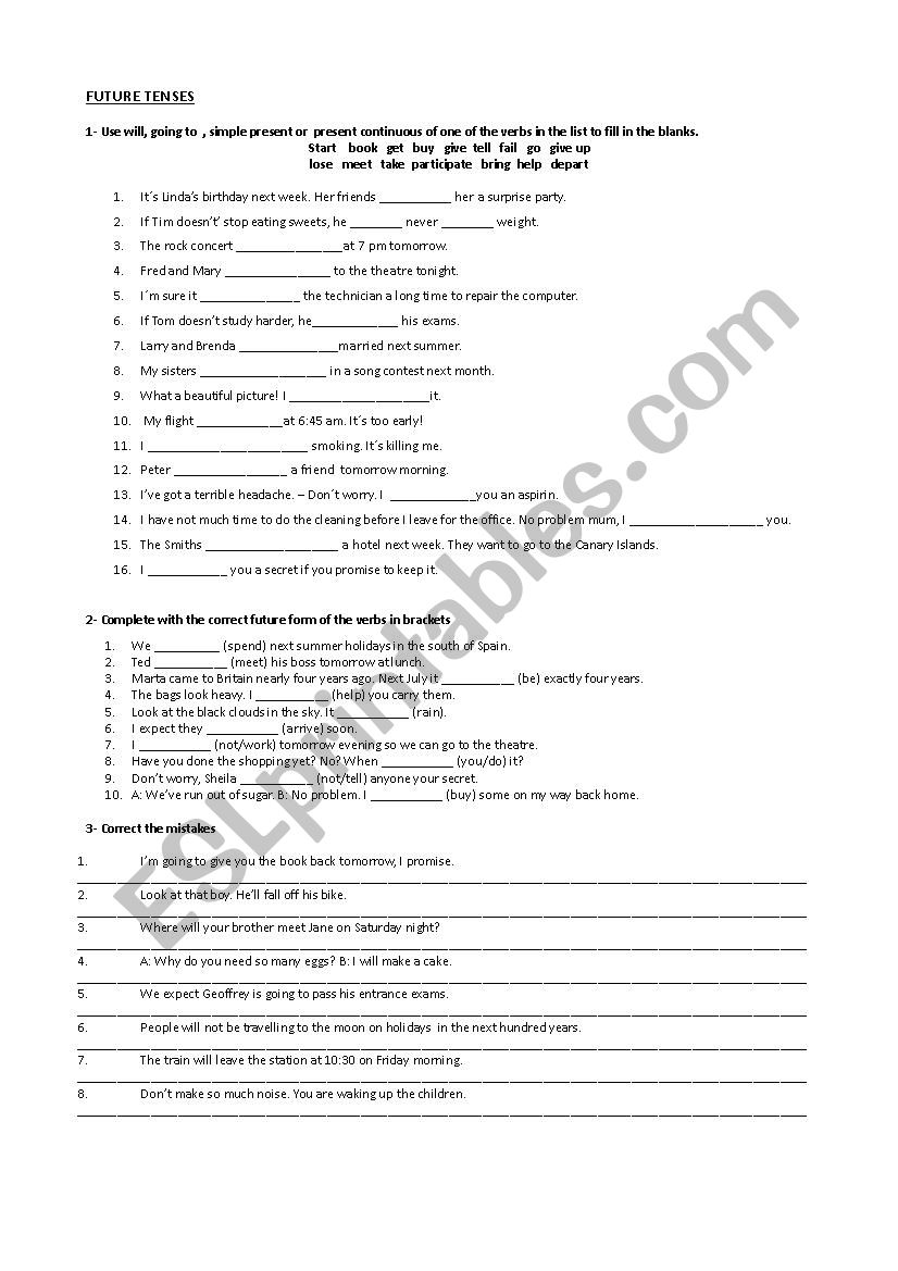 Future tenses worksheet