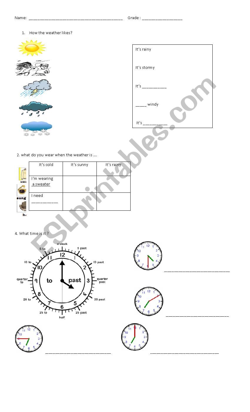 QUIZZ, WEATHER AND TIME worksheet