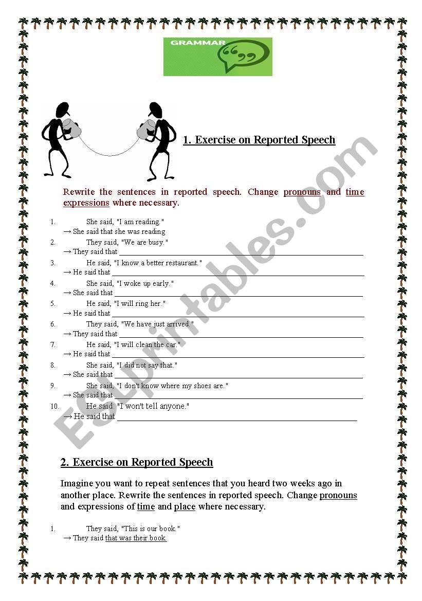 reported speech worksheet