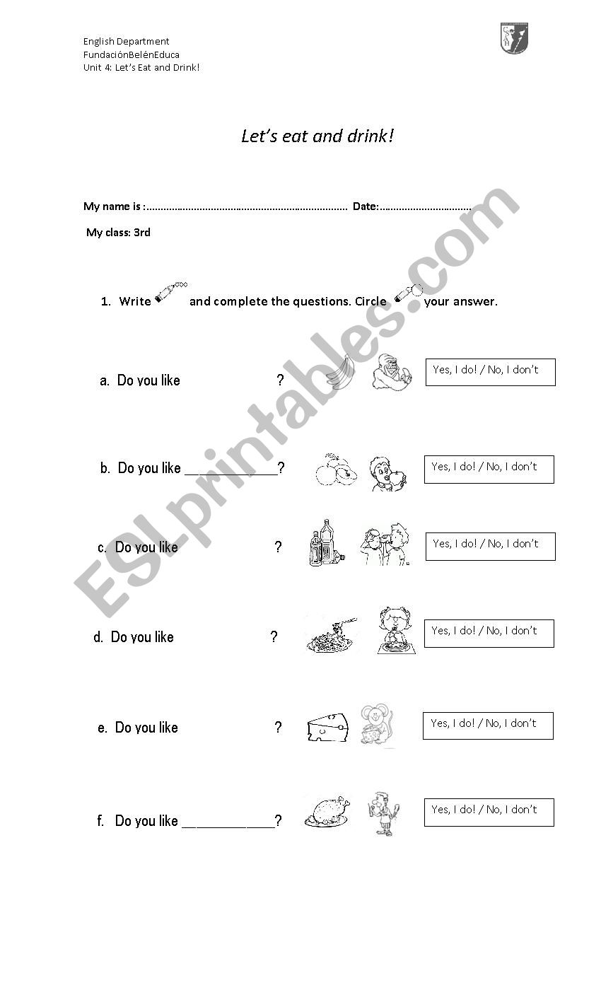 Food and Drinks! Questions worksheet