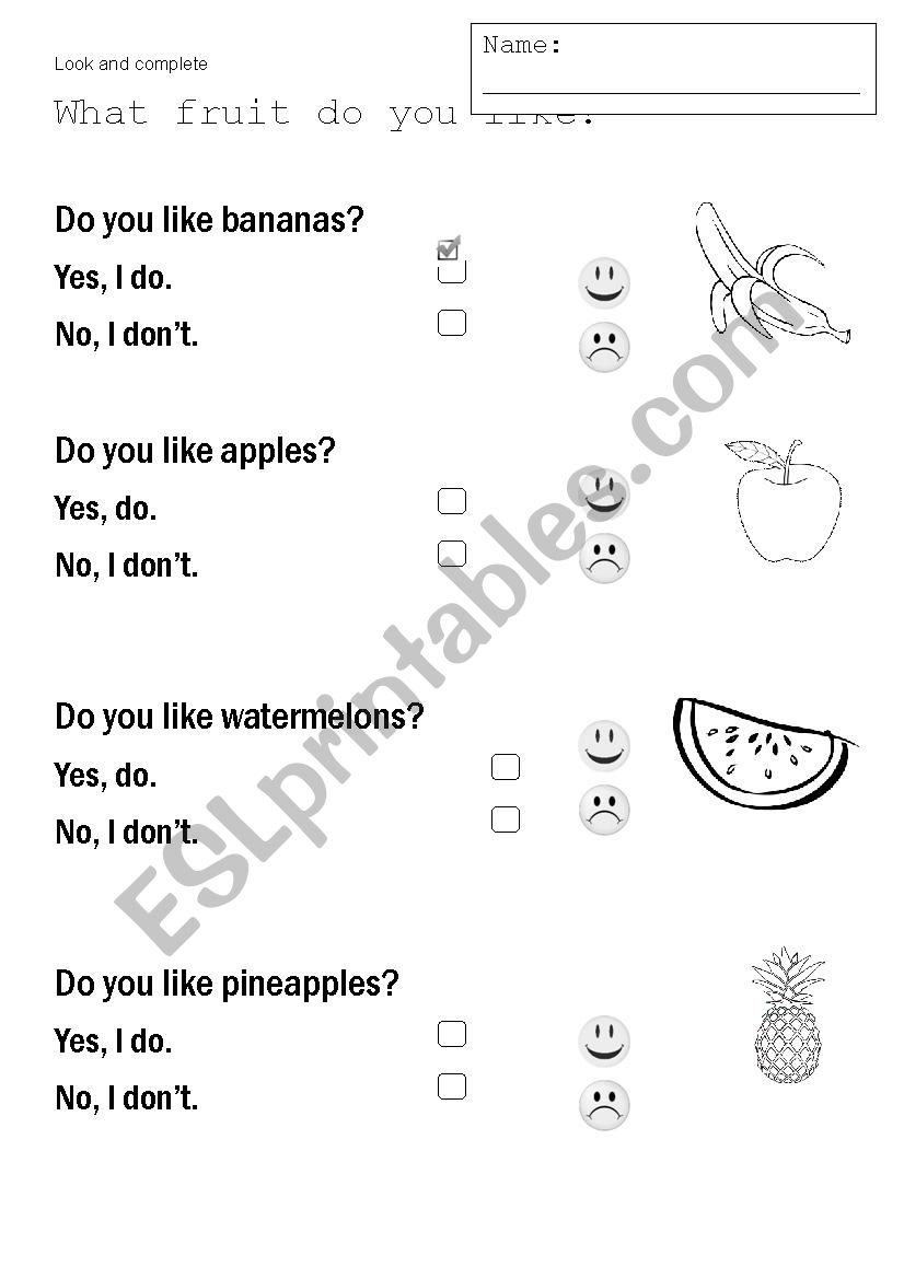 Fruit - Do you like? P1 worksheet