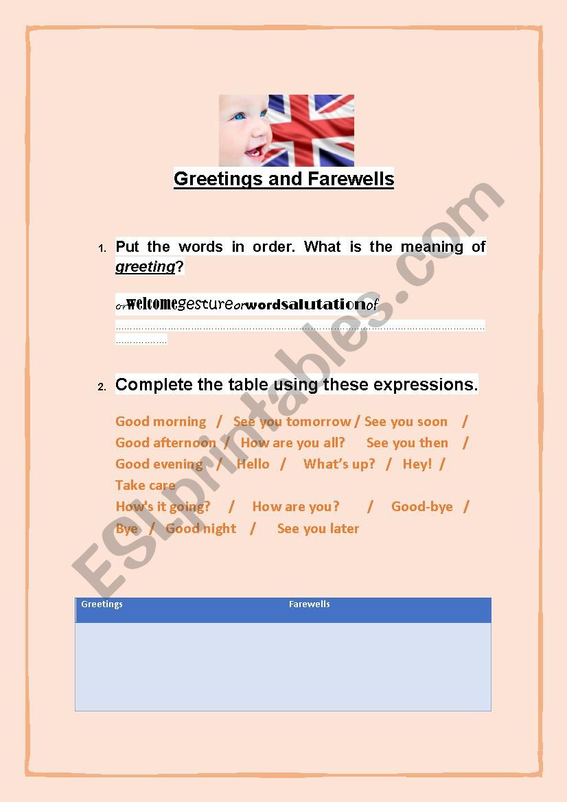 Greetings and Farewells worksheet