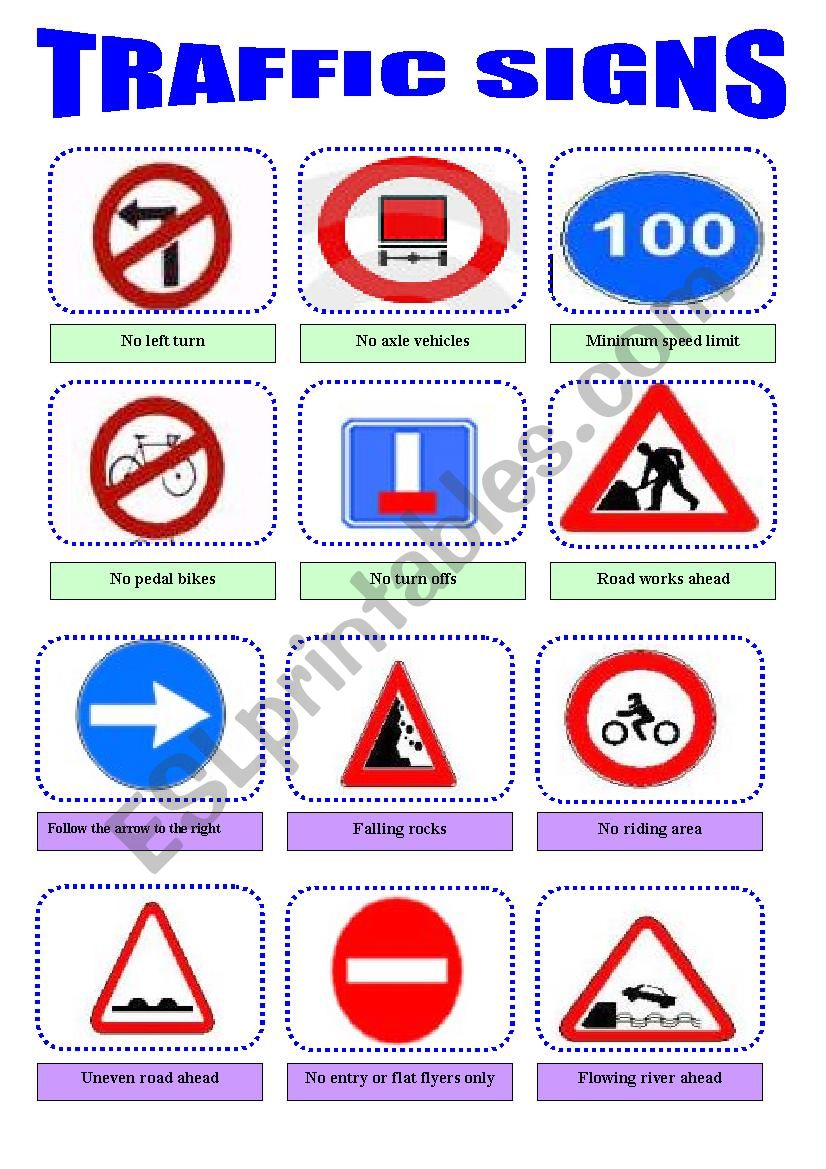 traffic rules and symbols  worksheet
